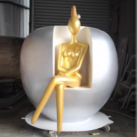 Outdoor Decoration Fiberglass Apple Sculpture With Figure