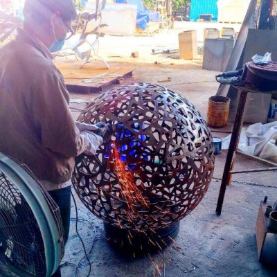 Laser Cut Rusty Corten Steel Garden Ball Sculpture