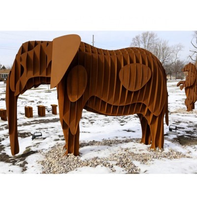 Life Size Corten Steel Garden Animal Elephant Sculpture