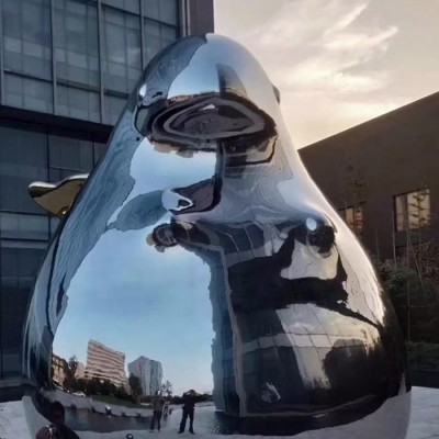 Adorable Mirror Polished Stainless Steel Outdoor Bird Sculptures