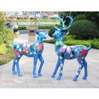 Colorful Fiberglass Deer Statue Outdoor Decoration Fiberglass Moose Sculpture