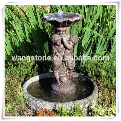 Vivid two child stone sculpture water fountain for garden decor